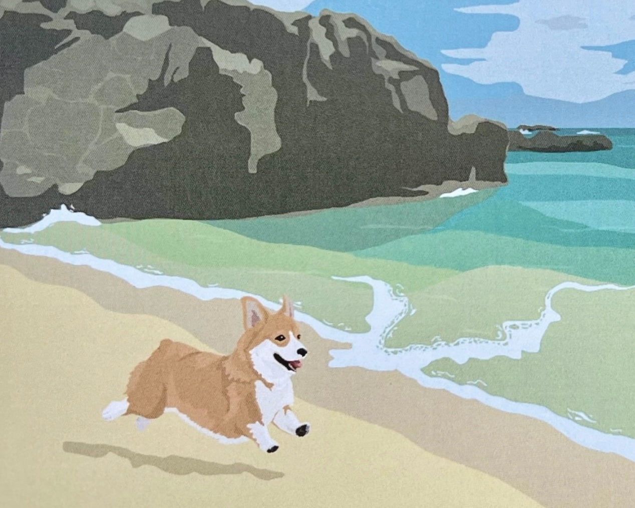 Corgi at Waimea Bay Beach