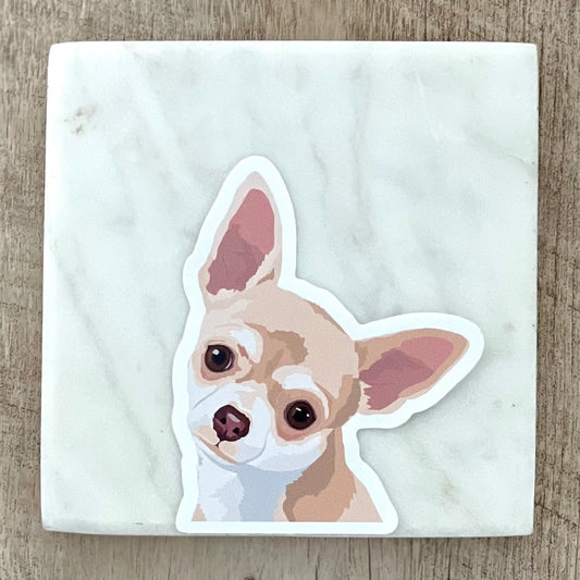 Chihuahua tilting head Sticker, 3", die cut, waterproof, vinyl