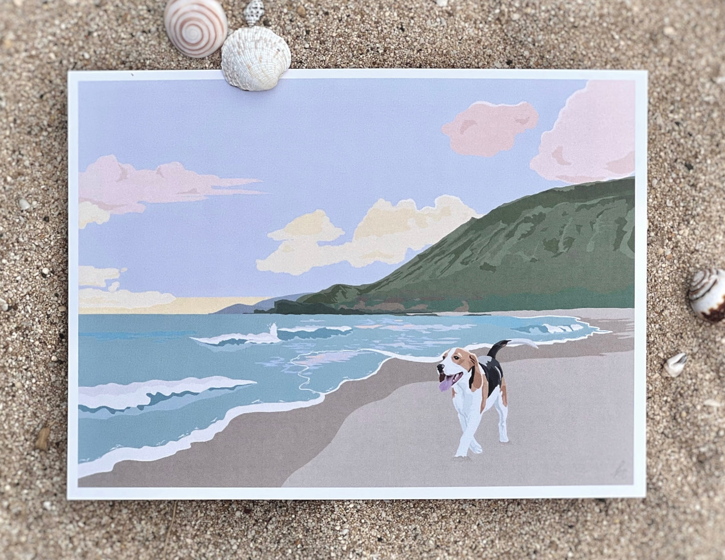 5"x7" Color print of Beagle at sandy beach, oahu