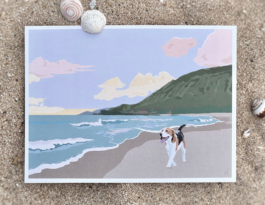 5"x7" Color print of Beagle at sandy beach, oahu