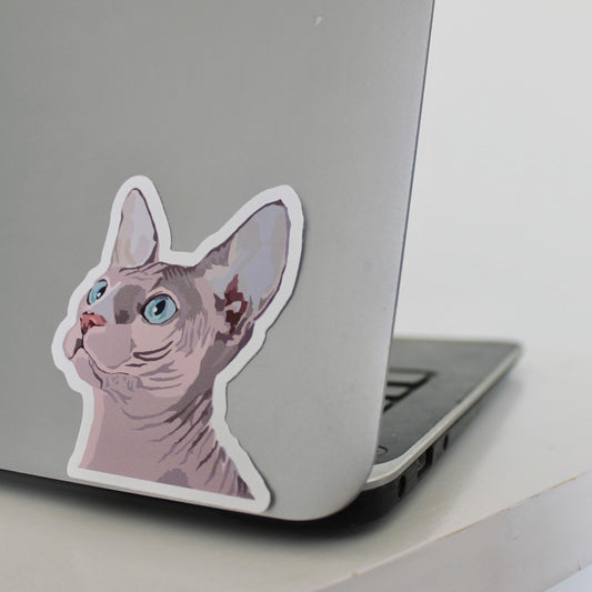Sphynx cat sticker on laptop