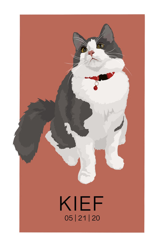 Hand-drawn, full color digital commission portrait of a cat